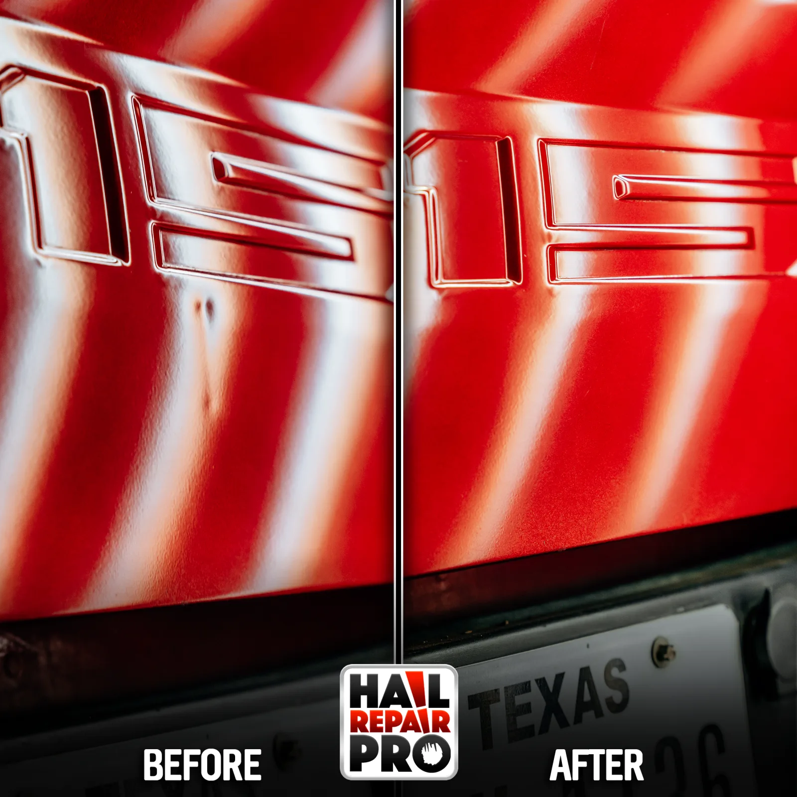 Ford tailgate dent repair before and after — Midland, TX paintless dent repair