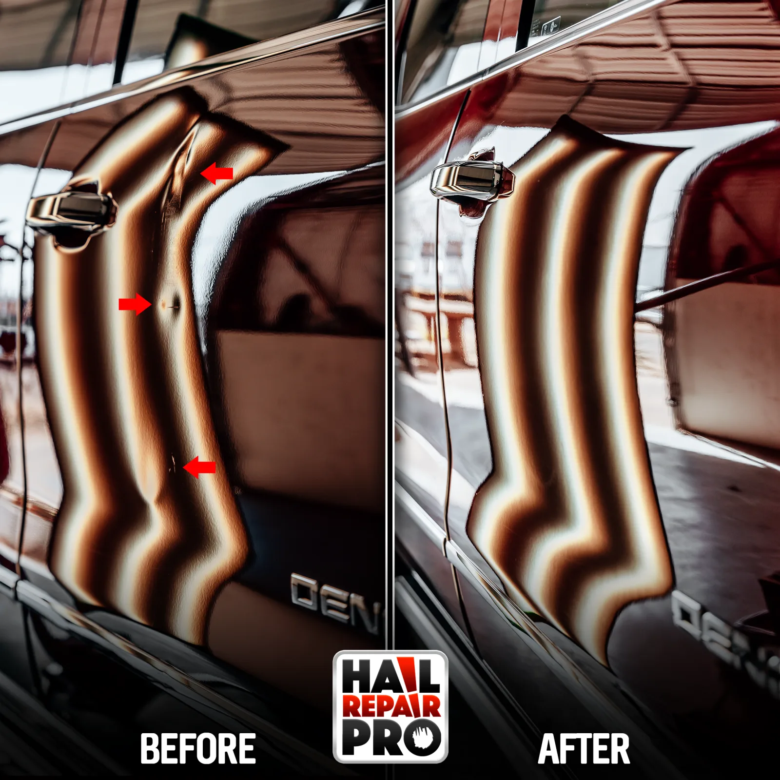 GMC Sierra door dent repair before and after — Midland, TX PDR