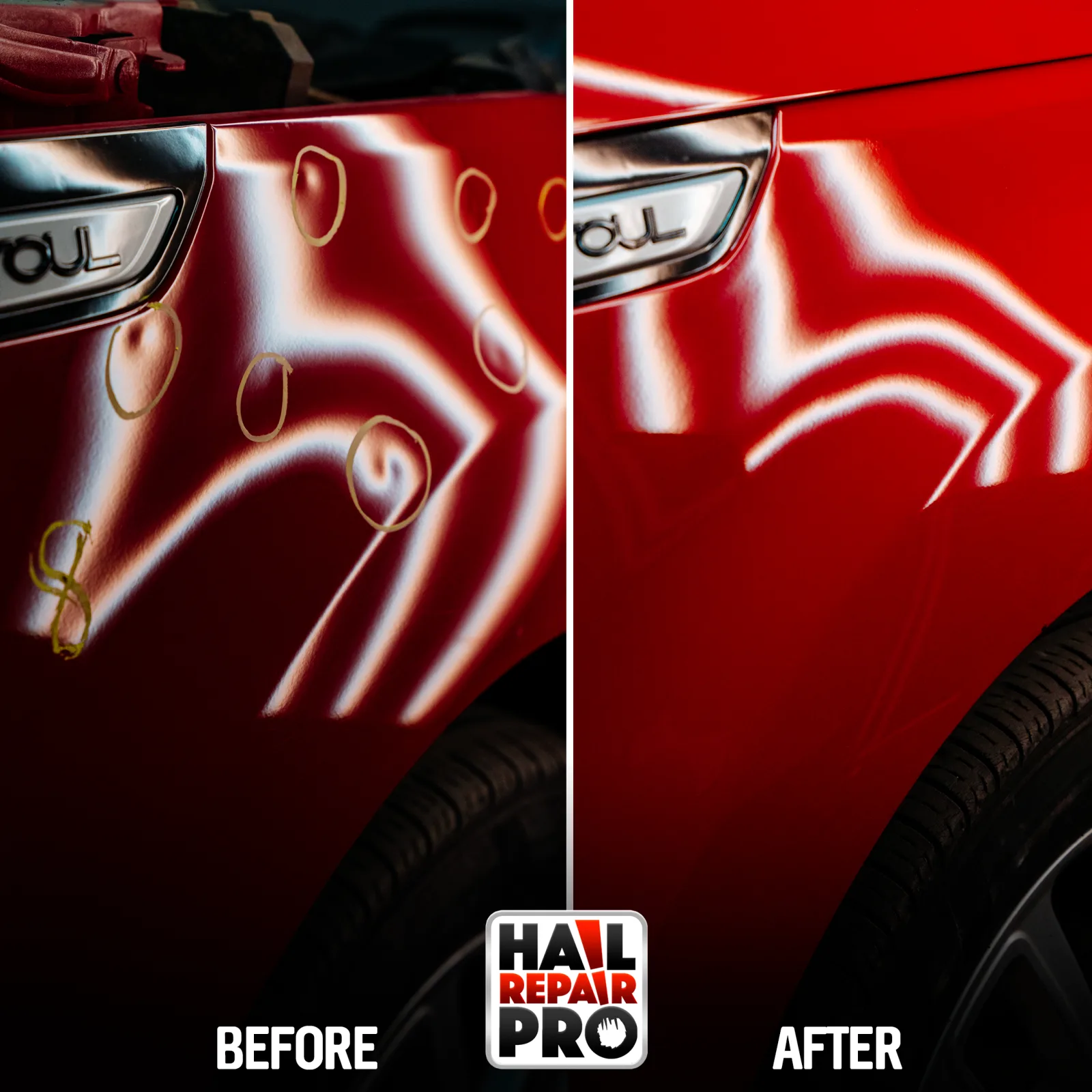 Kia Soul dent repair before and after — Midland, TX paintless dent repair
